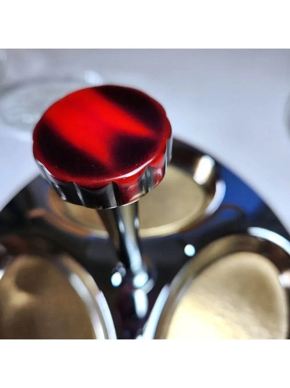 Glo-Hill Gourmates Relish Serving Tray Red Bakelite Handle Gold Colour Inserts - Picture 6 of 11